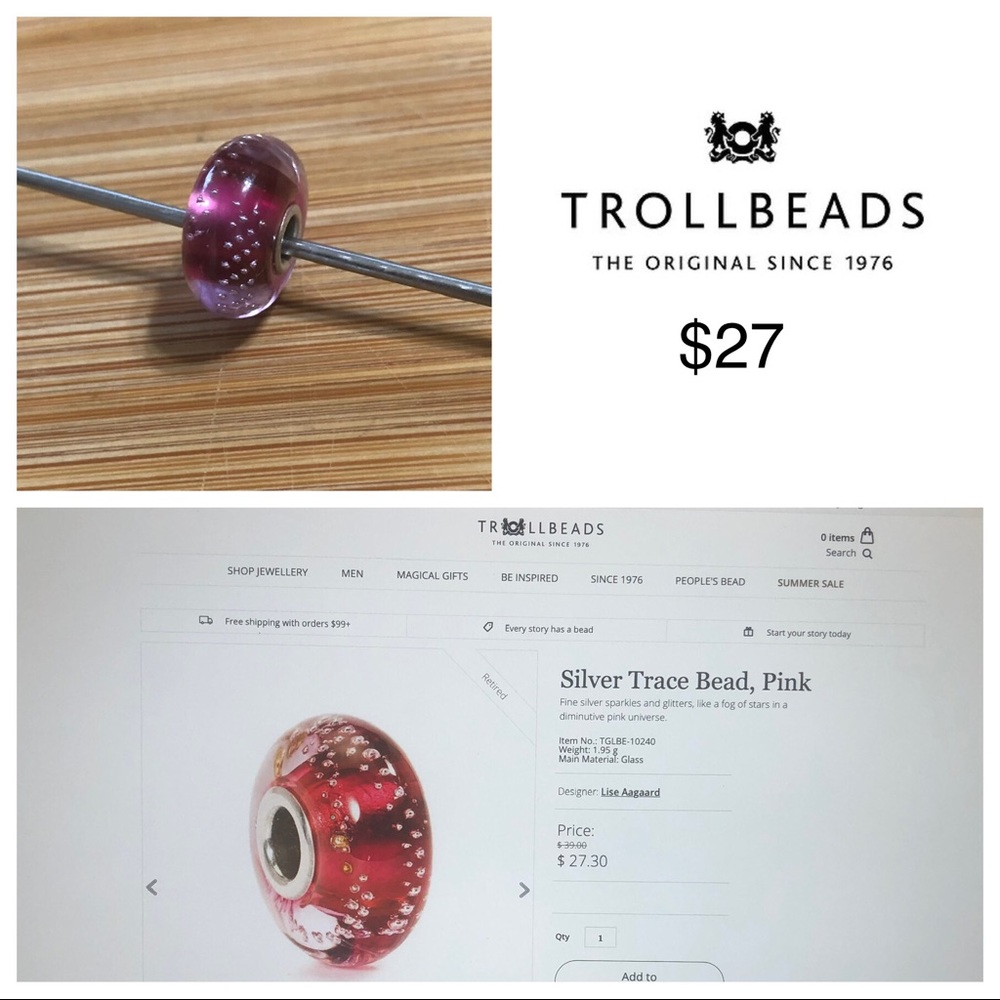 Trollbeads - Silver Trace Bead, Pink